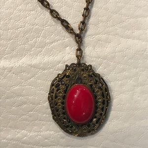 Red Stone Antique Bronze Necklace